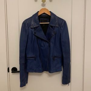 BCBG Max Azria Blue Leather Moto Jacket